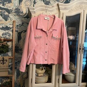NWT Savanna Jane Pink Corduroy Shacket Jacket with Rhinestone Fringe 2X
